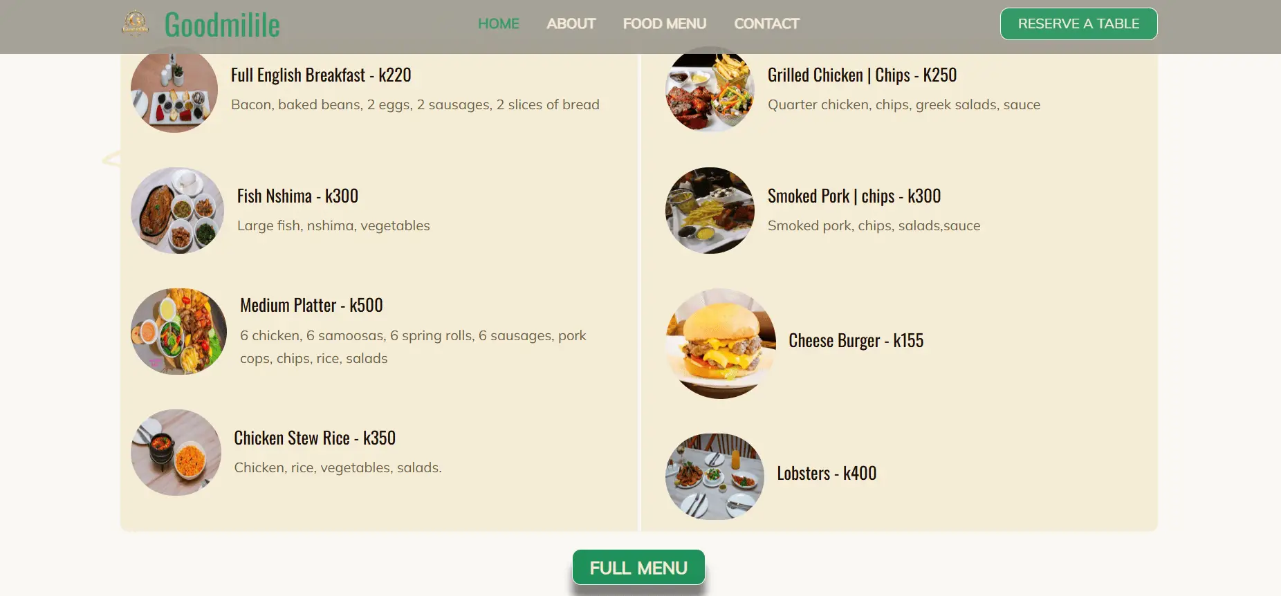 menu
